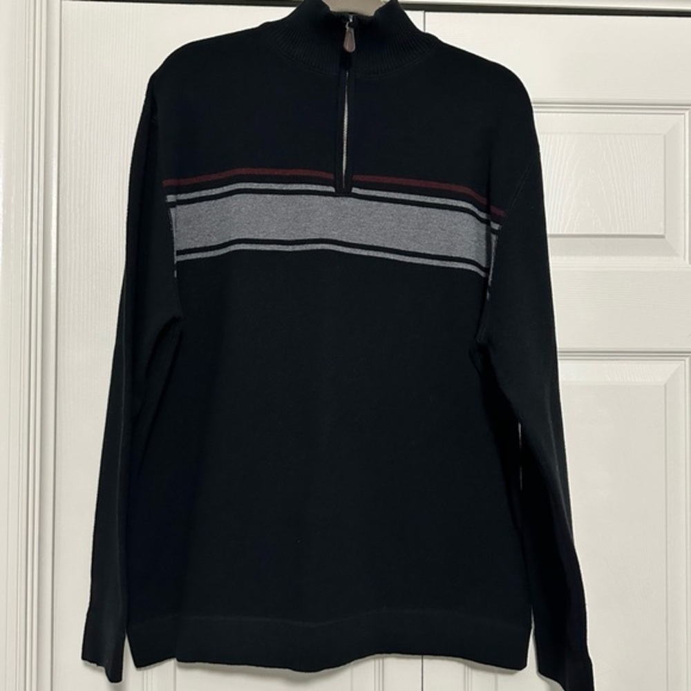 Reunion Striped Half Zip Sweater Pullover in Black‎ Size XL EUC
